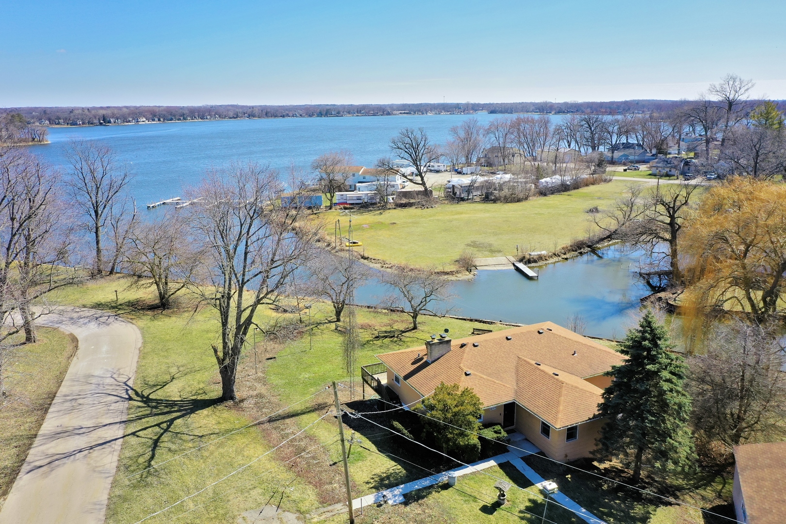 a view of a swimming pool with a yard