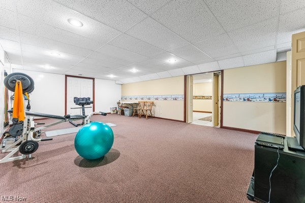 197 Mathews Road, Unit A Youngstown, OH 44512 - Photo 24 of 32 Workout area featuring a drop ceiling and carpet