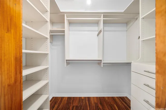 a view of an empty walk in closet