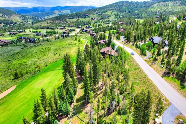 a view of a lush green forest with mountains in the background