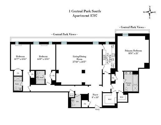 $9,495,000 | 1 Central Park South, Unit 1707 | Central Park South