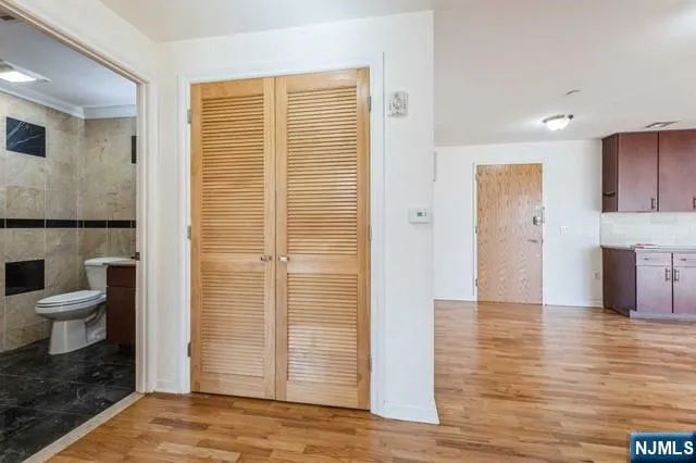 a view of a bathroom with toilet
