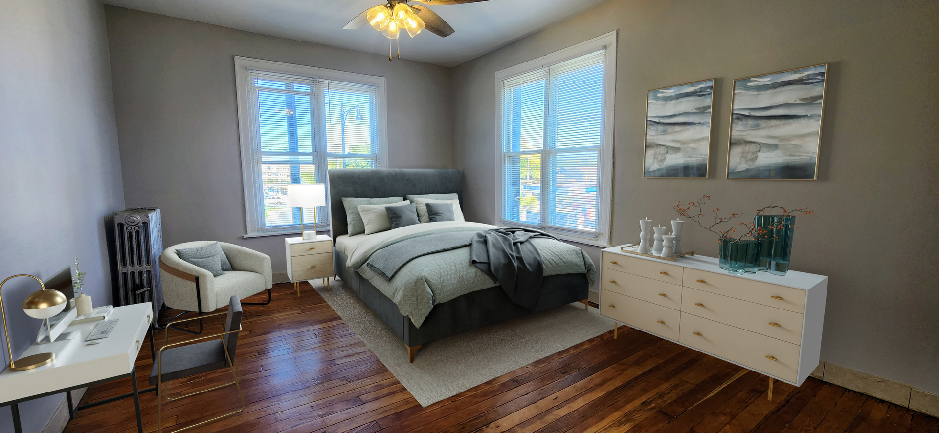4764 North Virginia Avenue, Unit 206 Chicago, IL 60625 - Photo 7 of 16 a bedroom with a bed and wooden floor