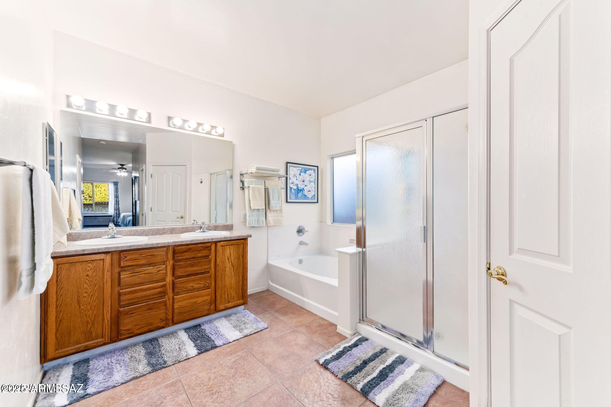 3635 East Secretariat Road Tucson, AZ 85739 - Photo 14 of 27 a spacious bathroom with a double vanity sink a mirror and a bathtub