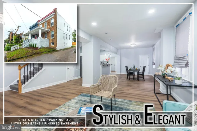 a view of a hall way with furniture