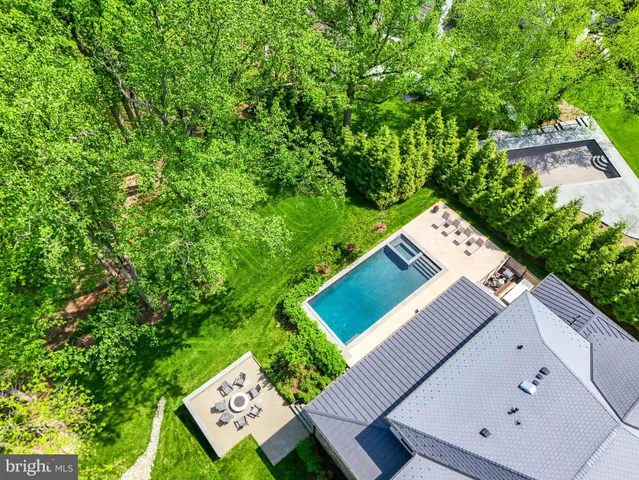 a view of a swimming pool with a yard