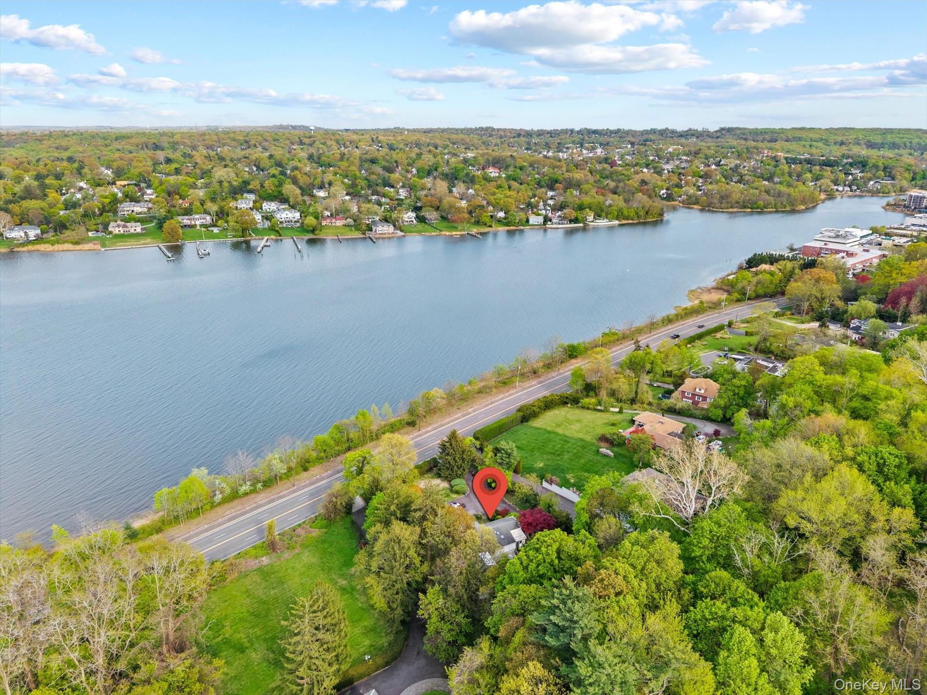 a view of a lake with a city