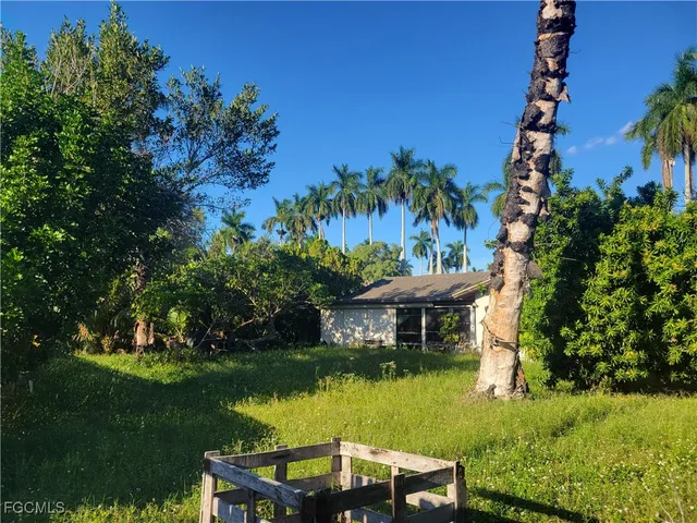 a view of a lake with a garden