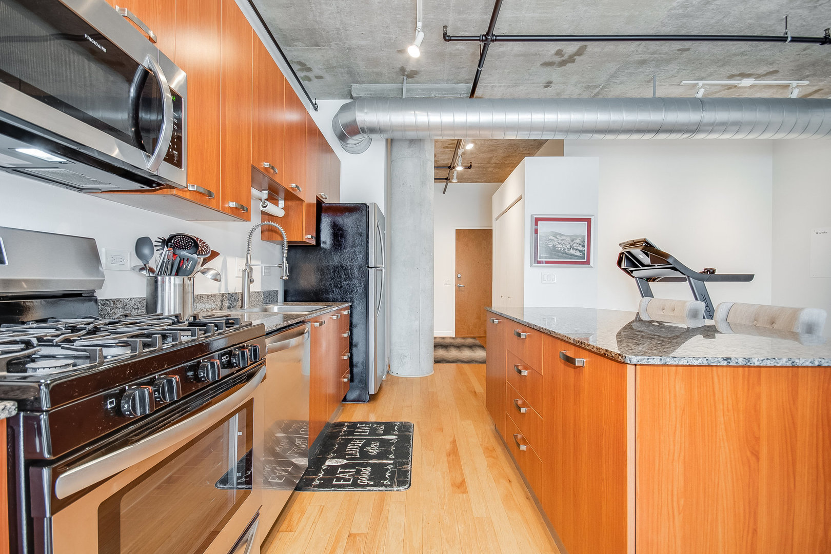 111 South Morgan Street, Unit 416 Chicago, IL 60607 - Photo 4 of 15 a kitchen with stainless steel appliances granite countertop a stove and a sink