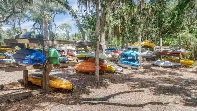 an outdoor space with seating