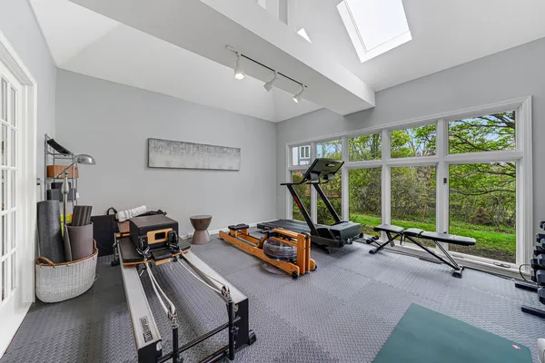 a view of a room with gym equipment