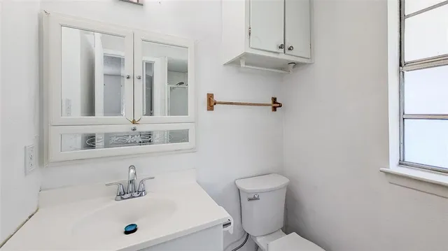 a bathroom with a sink a mirror and a toilet