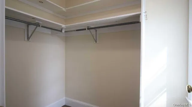 a view of walk in closet with empty racks