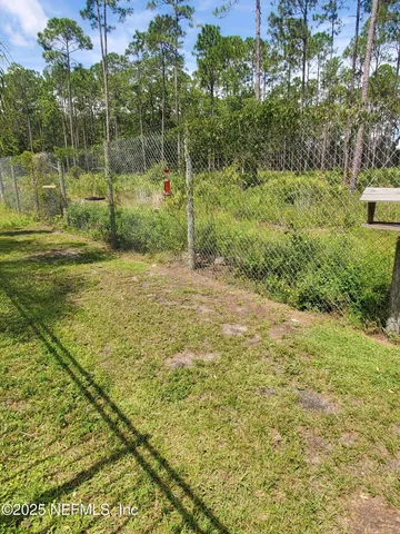 a view of a park with large trees