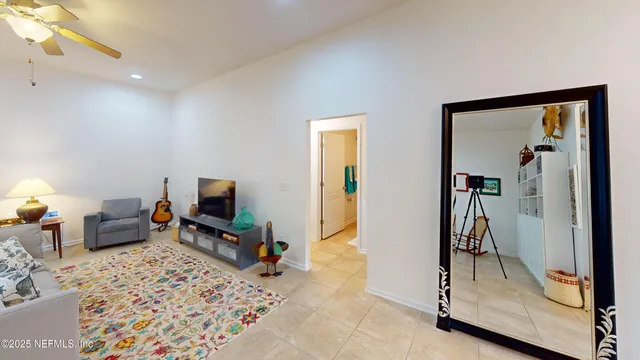 a view of a hallway with a couch