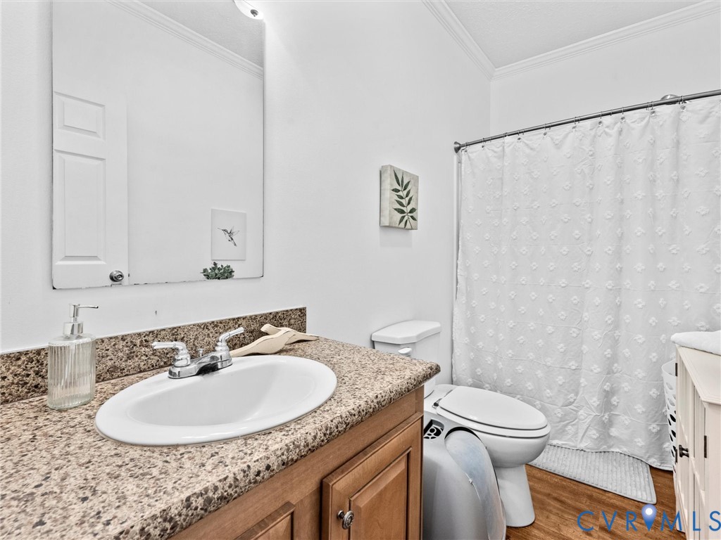 10885 Zilles Road Wilsons, VA 23894 - Photo 25 of 44 a bathroom with a granite countertop sink and a mirror