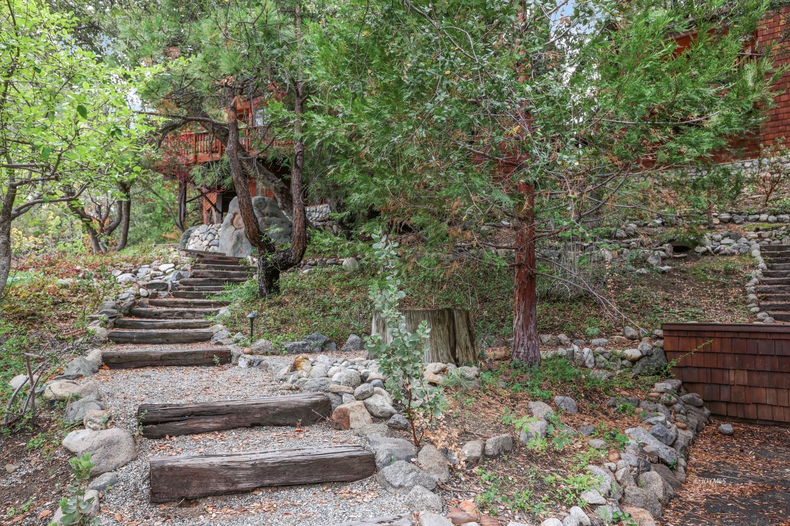 55100 Pine Crest Avenue Idyllwild, CA 92549 - Photo 37 of 50 a view of a yard with plants and a bench
