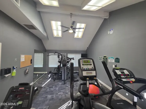 a view of a room with gym equipment