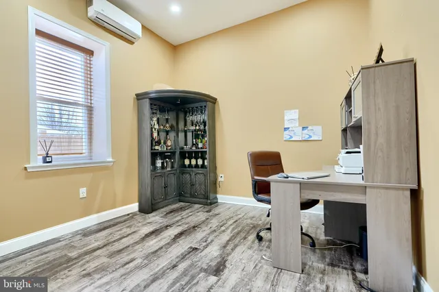 a large room with cabinets