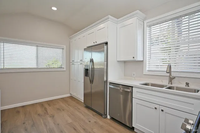 a view with cabinets and window in a room