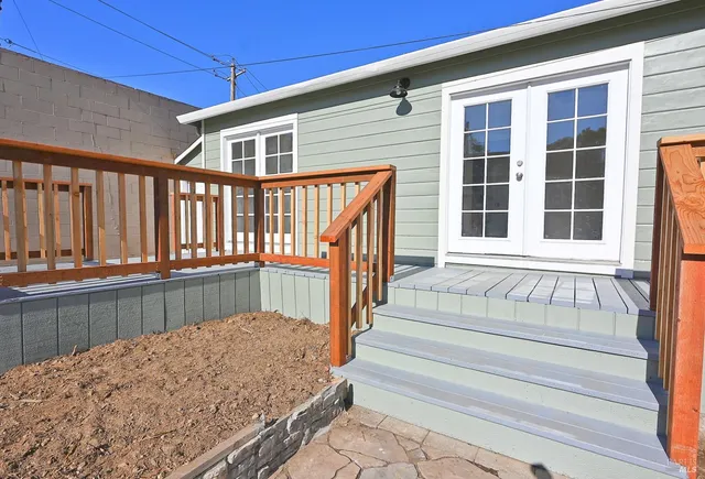 a view of wooden balcony