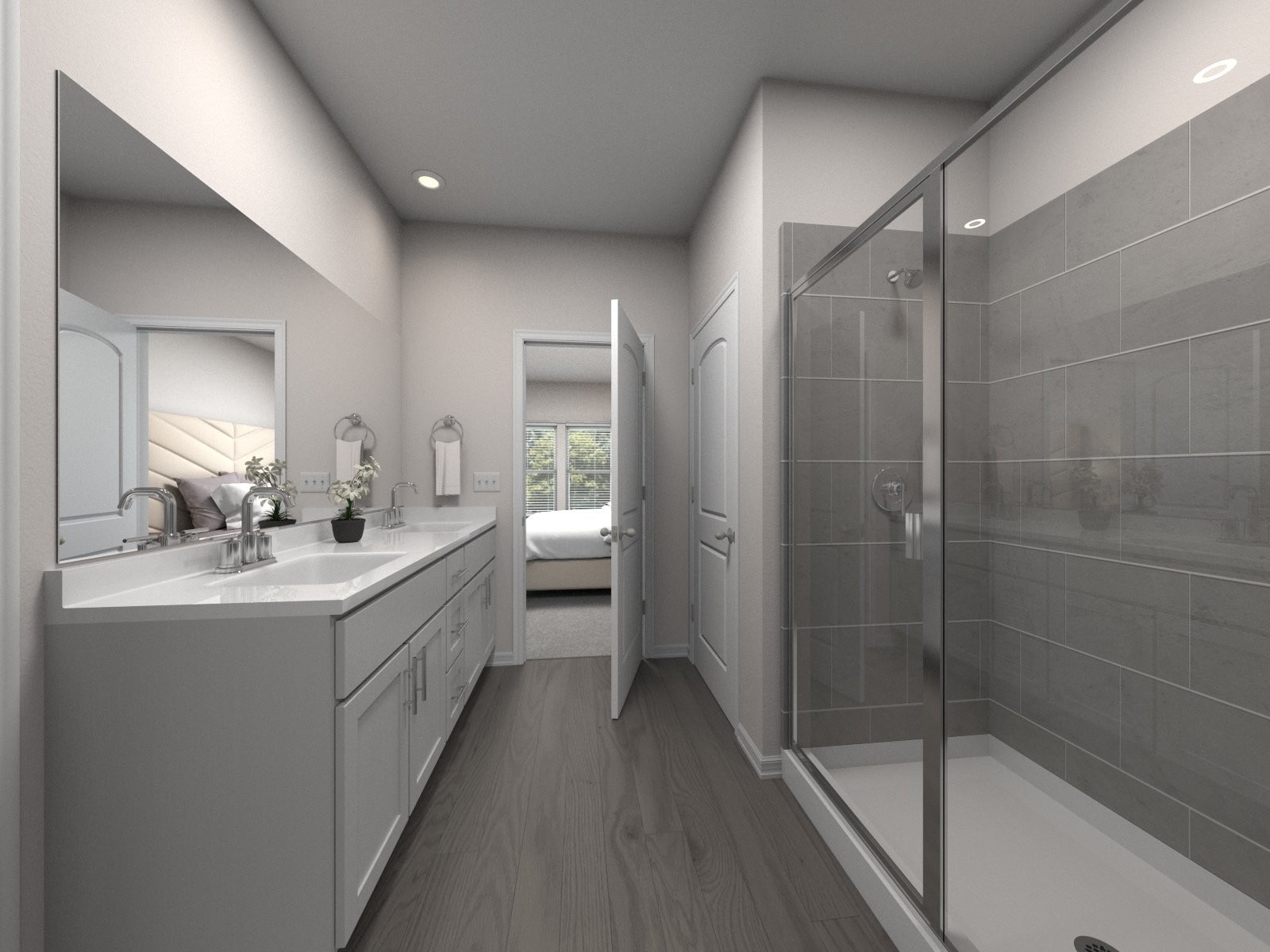 897 Lewis Way Antioch, TN 37013 - Photo 5 of 8 a bathroom with a double vanity sink mirror and shower