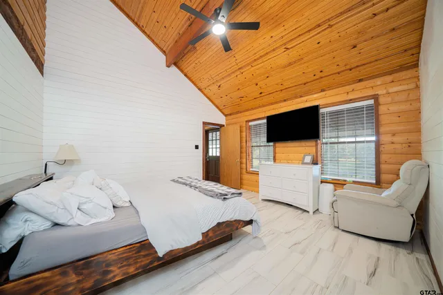 a bedroom with furniture and flat screen tv