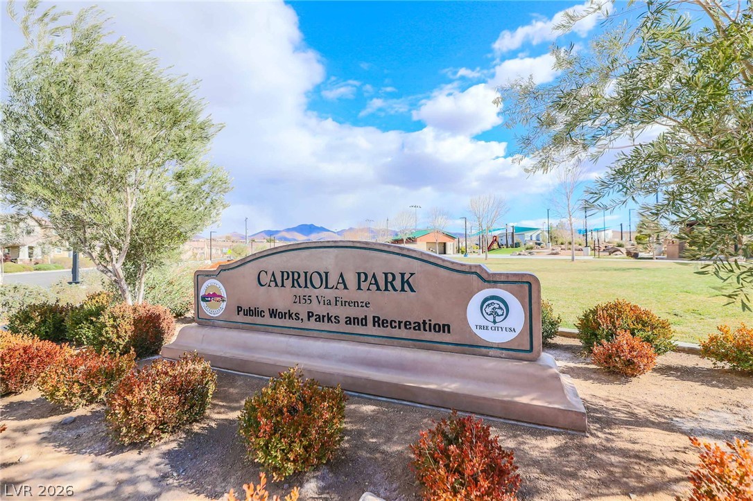 2166 Trivero Street Henderson, NV 89044 - Photo 56 of 61 Capriola Park's welcoming sign invites you to discover green spaces and recreational amenities.