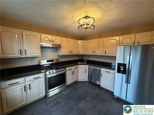 a kitchen with a refrigerator and a sink