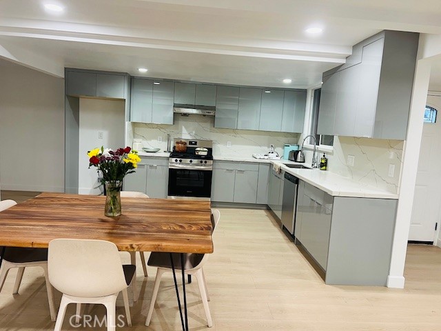 1135 Lockhaven Drive Brea, CA 92821 - Photo 7 of 35 a kitchen with stainless steel appliances a dining table chairs stove and refrigerator