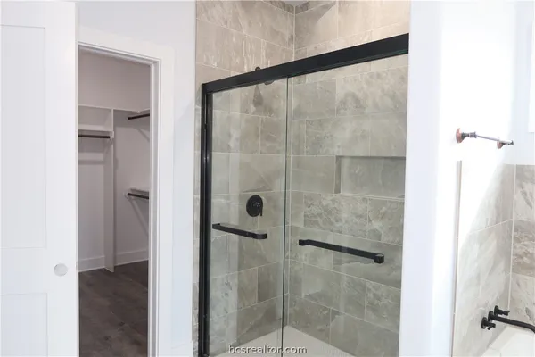 a bathroom with a bathtub