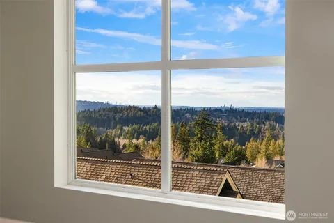 a view of a glass door and from a window