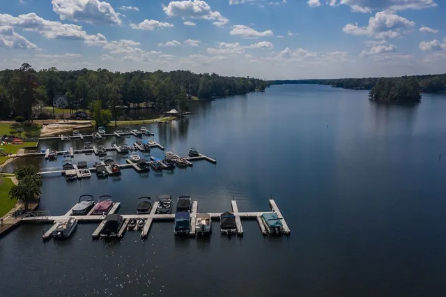 a view of a lake with a car parked