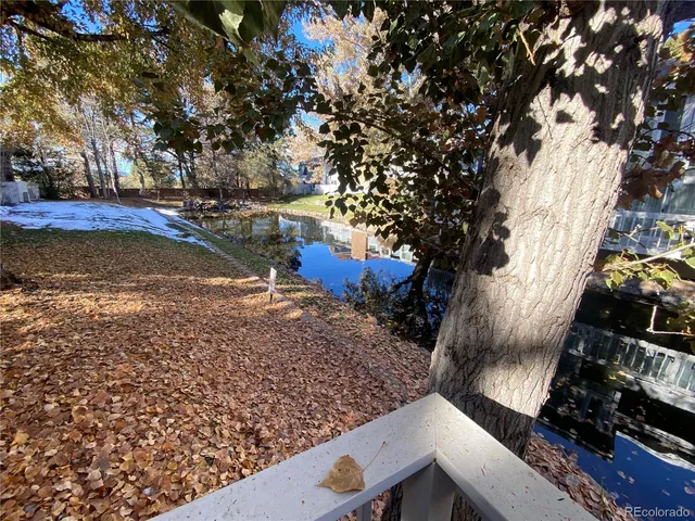 a view of a yard with wooden fence