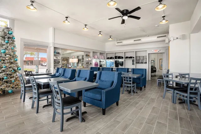 a view of an empty room with shelves