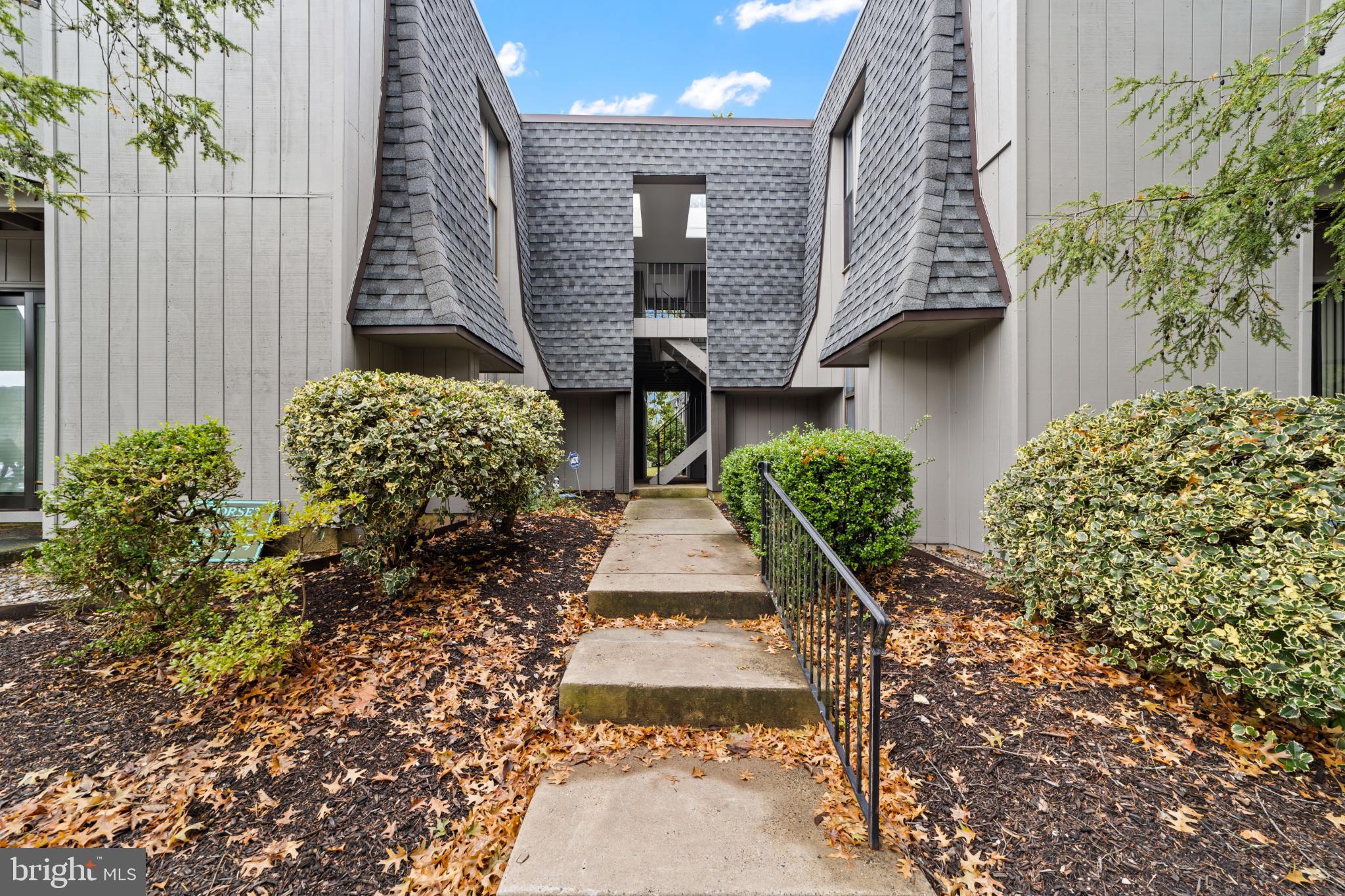 Charming pathway to a modern residence.