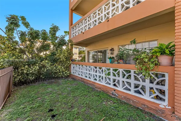 an outdoor view with sitting area