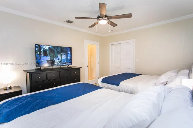 a bedroom with a bed and a dresser