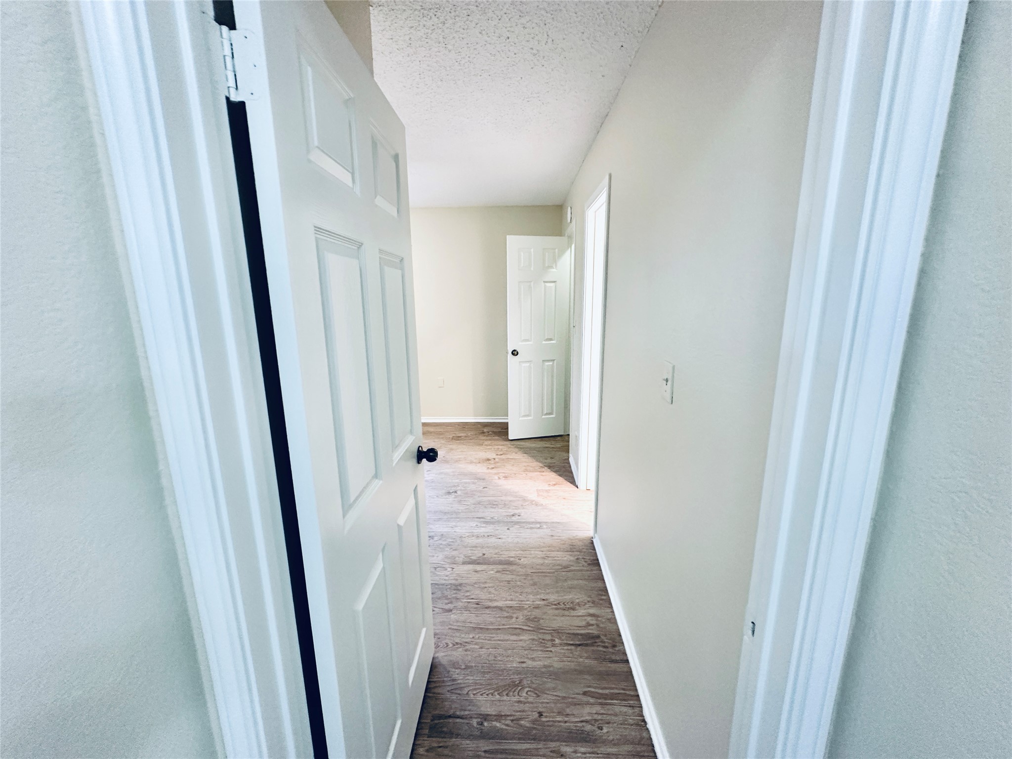 379 Fantail Loop, Unit B Austin, TX 78734 - Photo 24 of 33 Smooth wood-style flooring runs continuously through the hallways and adjacent rooms.