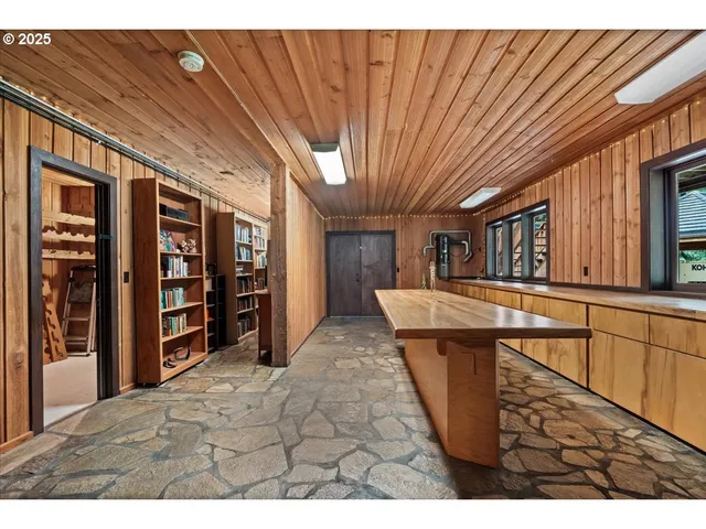 a view of balcony with wooden floor