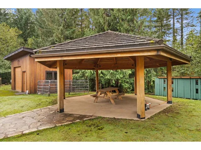 a view of a wooden building