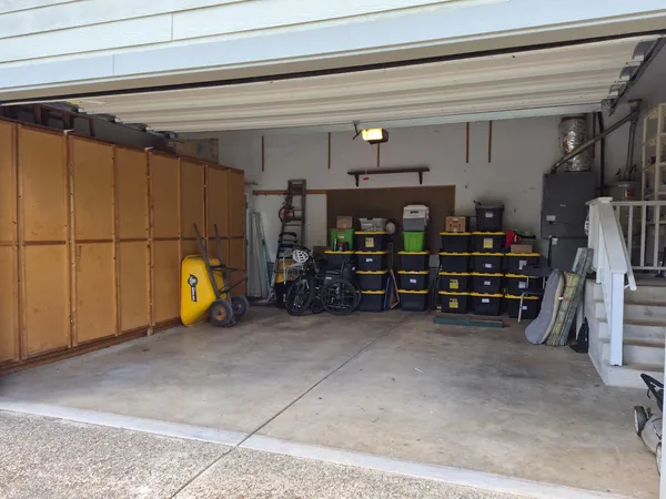 a view of a garage with furniture