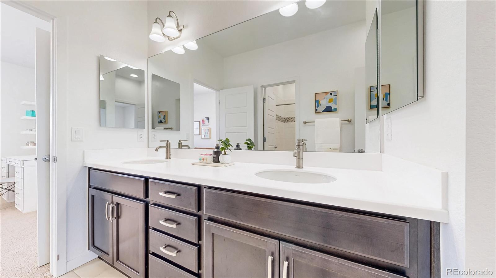 13950 Box Turtle Loop Parker, CO 80134 - Photo 22 of 48 a bathroom with a sink a double vanity and a mirror