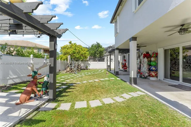 a view of a house with swimming pool and a yard