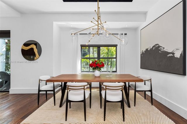 a kitchen with stainless steel appliances granite countertop a stove a refrigerator a oven with white cabinets and wooden floor