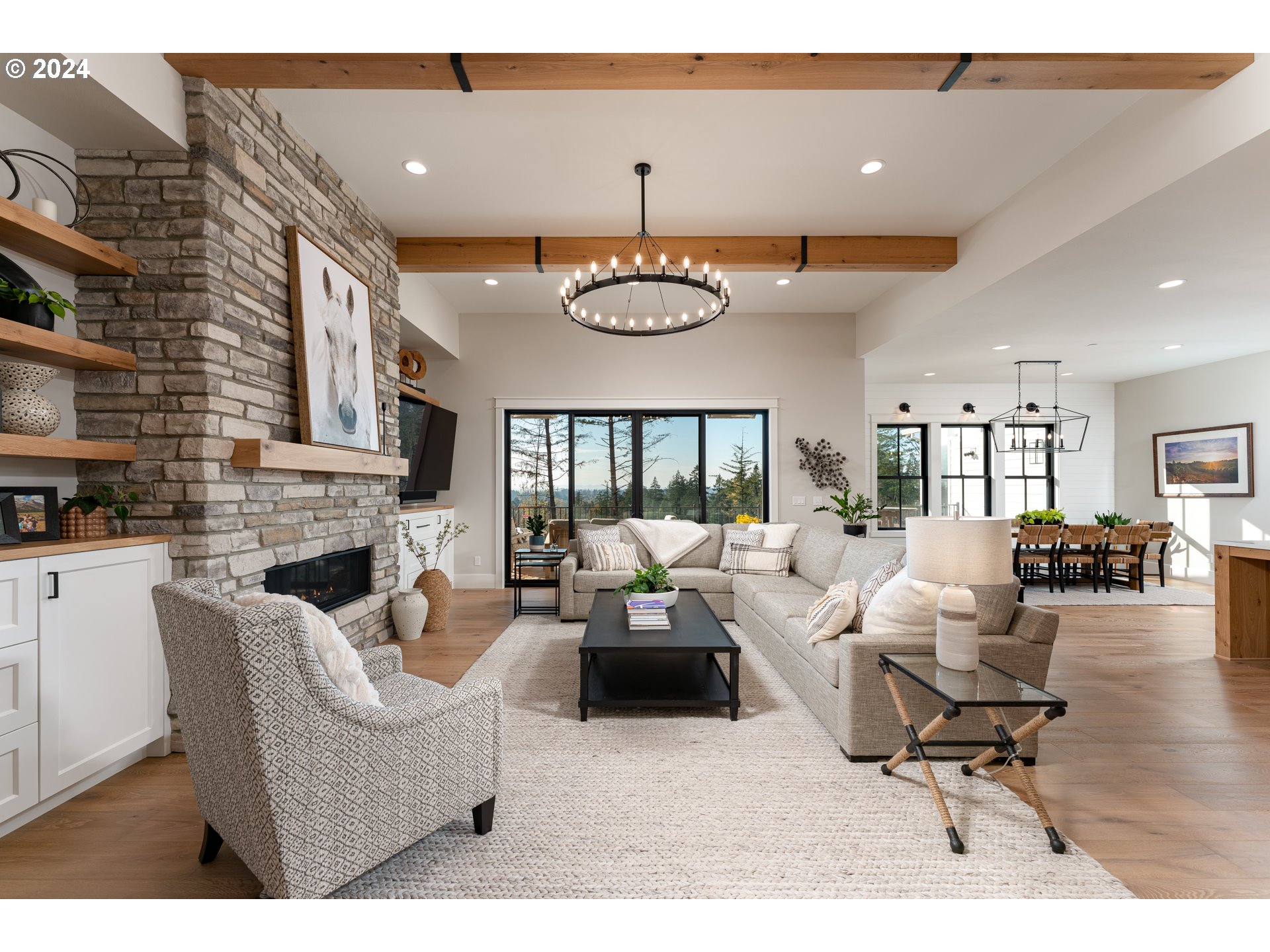 0 Northeast Old Parrett Mountain Road Newberg, OR 97132 - Photo 14 of 48 a living room with fireplace furniture and a large window