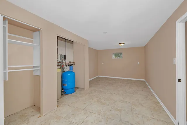 a porch with seating space