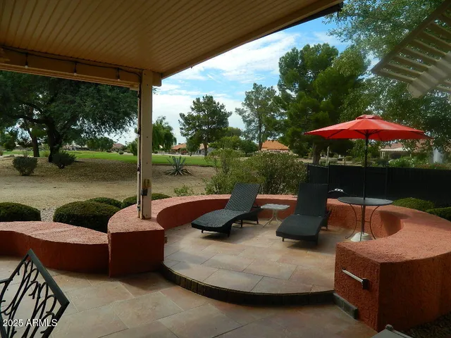 a outdoor view with a sitting space