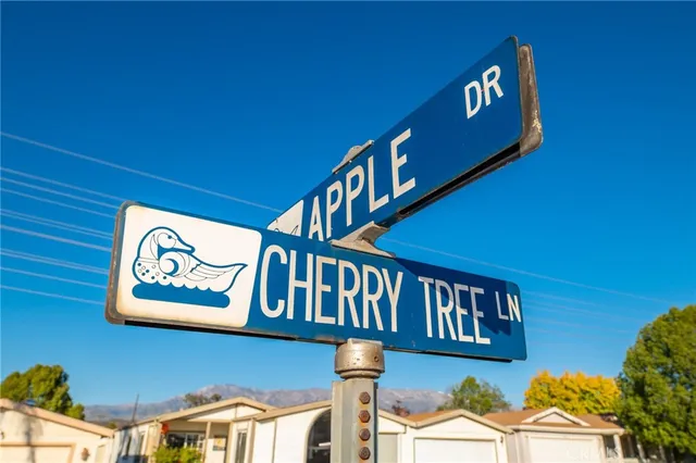a view of a garden with houses