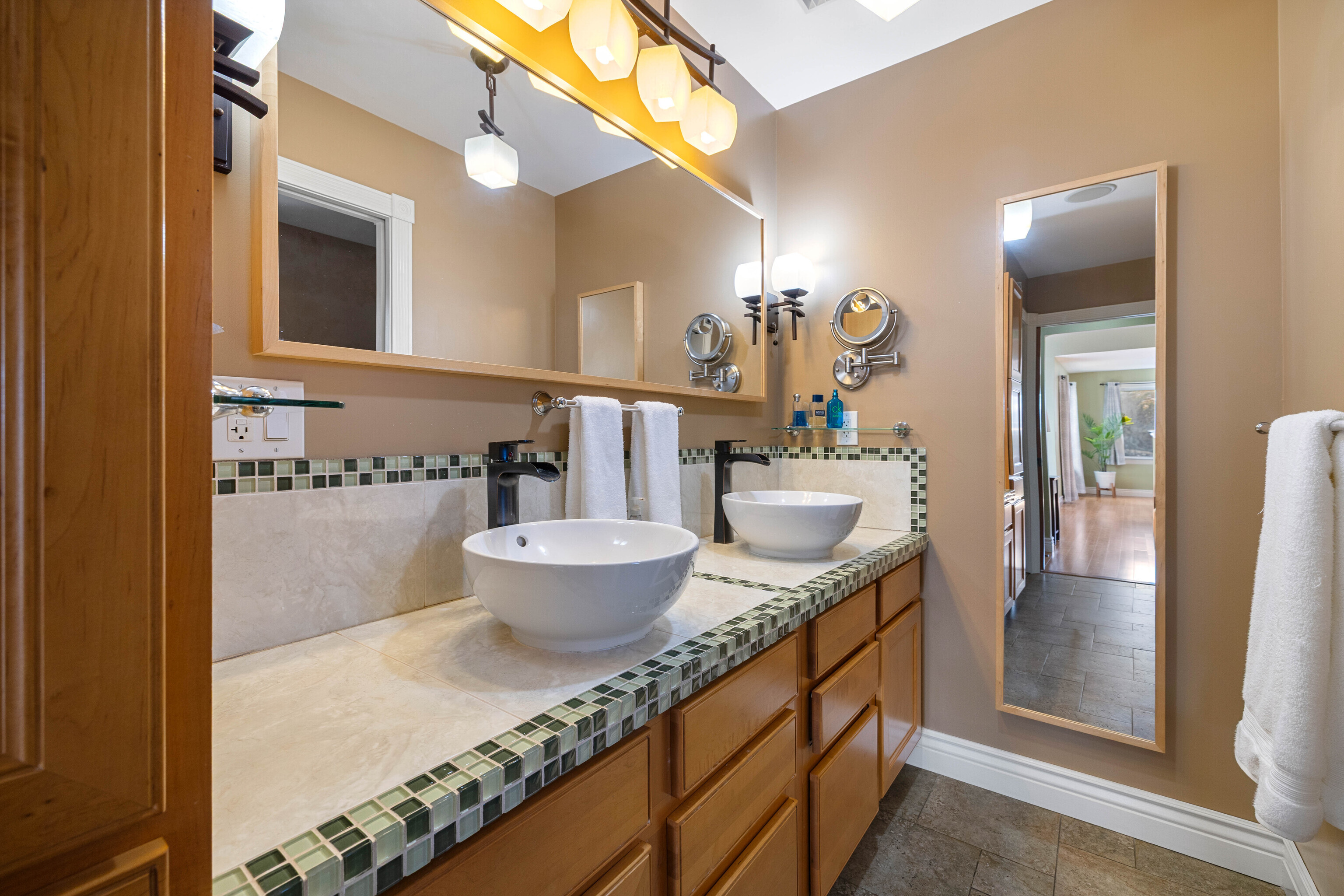 46 Old Black Point Road East Lyme, CT 06357 - Photo 30 of 40 a bathroom with a granite countertop sink and a mirror